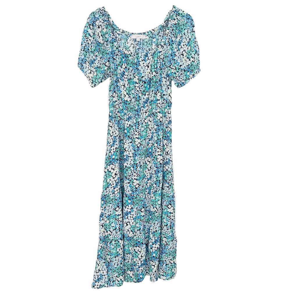 Loft Blue Green Floral Dress Sz M